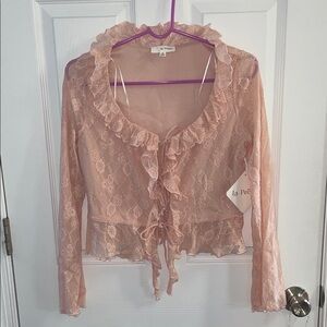 La Peche Blush Lace Ruffle Blouse